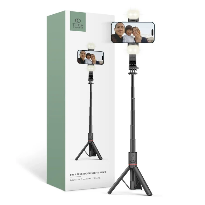 Tech-Protect L05s Wireless Selfie Stick Tripod & Led Light Black