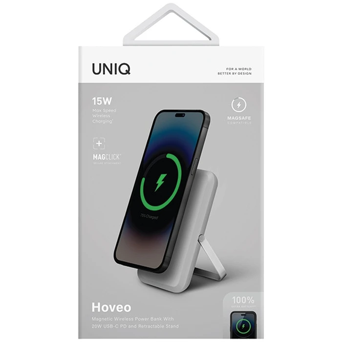 UNIQ Hoveo 5000mAh USB-C 20W PD Fast charge Wireless Magnetic chalk grey