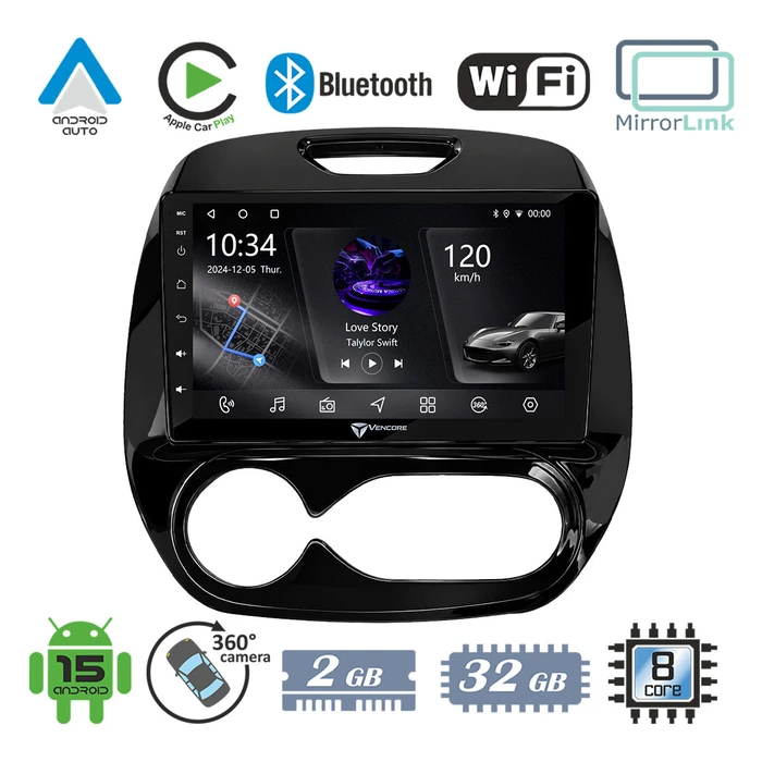 VenCore 3236-10005-0748B - Οθόνη Multimedia Android 15 9" για Renault Captur (2013-2019) Μαύρη με CANbus & Υποστήριξη Κάμερας 360°