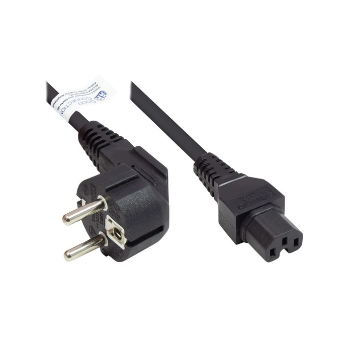 Good Connections power cord — Schutzkontakt plug (Typ E+F / CEE 7/7), angled, to C15 appliance connector, H05-V2V2-F, 1.00 mm², 1 m, black (MPN P0150-S010)