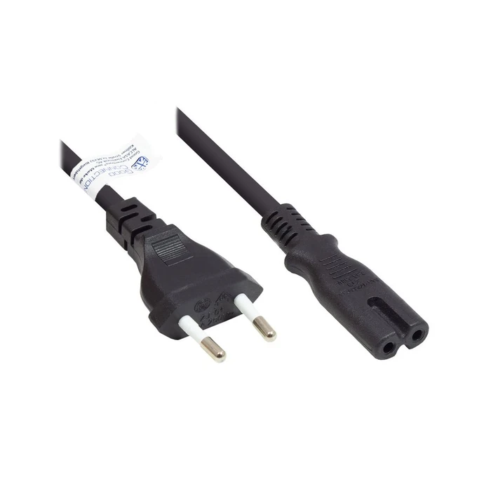 Good Connections Euro power cable — Euro plug (Type C) to C7/Euro 8 socket, straight connectors, 7.5 m, black (MPN P0370-S075, SKU 480483, EAN 4014619169030)