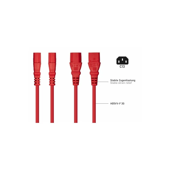 Kabelmeister IEC C14 to C13 Power Extension Cable, Red, 0.5 m (MPN SK1430-R005)
