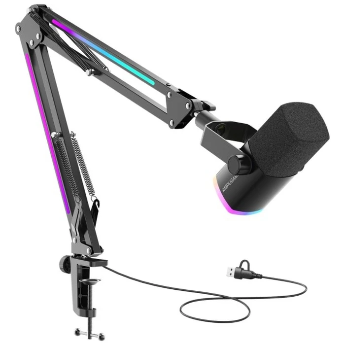 FIFINE AM8PROT δυναμικό μικρόφωνο USB/XLR σετ με RGB βάρχιονα (Μαύρο)
