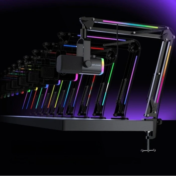 FIFINE AM8PROT δυναμικό μικρόφωνο USB/XLR σετ με RGB βάρχιονα (Μαύρο)