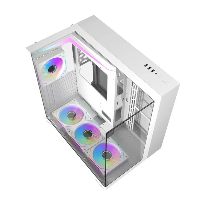 Darkflash TH285 Gaming Mid Tower Computer Case with Side Window & RGB Lighting - White