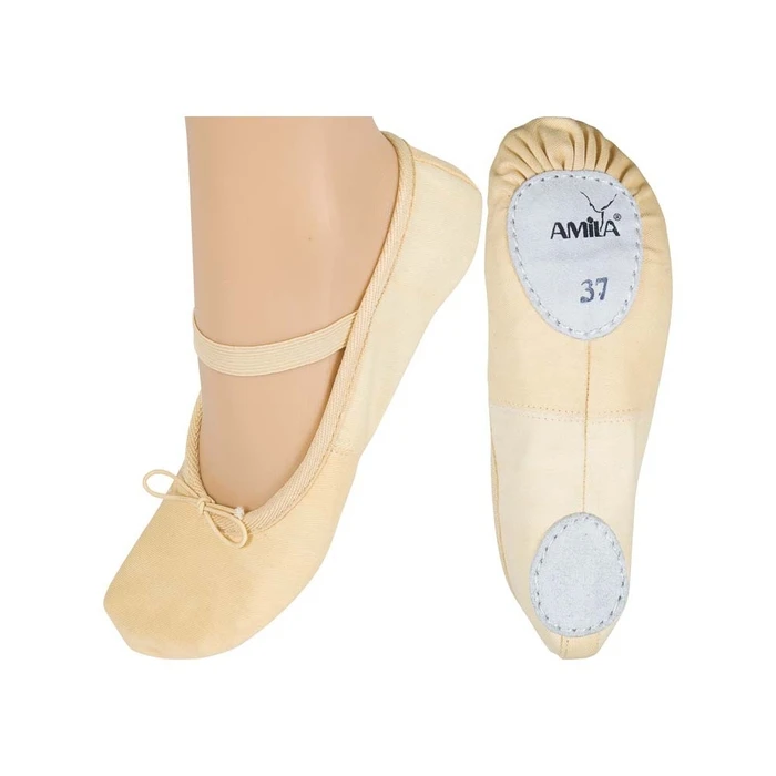 Beige Canvas Ballet Shoes, Size 38 (23 cm) - AMILA