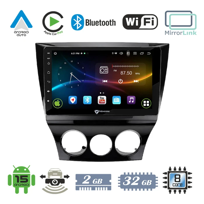 VenCore 3236-10007-0452B - Οθόνη Multimedia Android 15 9" 9109A MTK6762 Octa-Core 2GB/32GB IPS με Πρόσοψη, CarPlay, Android Auto και Υποστήριξη Κάμερας Οπισθοπορείας AHD για Mazda RX8 2008-2012 – Μαύρη