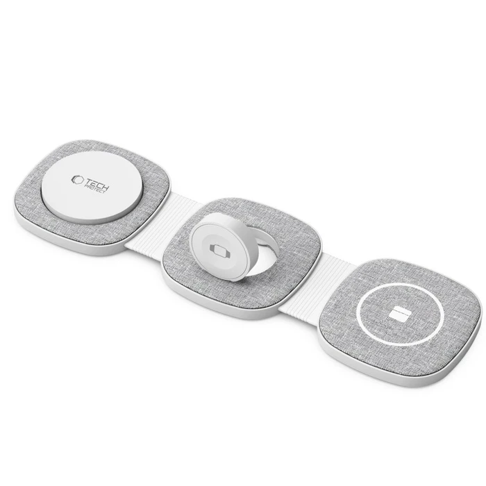 Tech-Protect QI15W-A32 3in1 Magnetic Magsafe Wireless Charger Grey + USB-C / USB-C cable 120cm