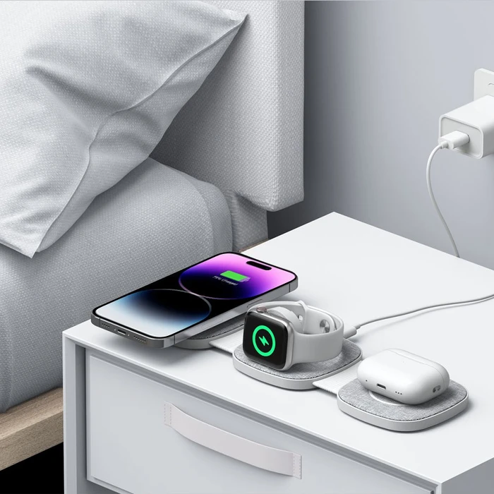 Tech-Protect QI15W-A32 3in1 Magnetic Magsafe Wireless Charger Grey + USB-C / USB-C cable 120cm