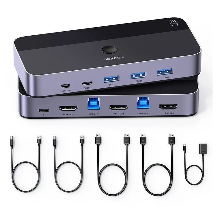 KVM UGREEN CM664 switch 3xUSB-A,2xUSB-B,2xUSB-C,3xHDMI,micro USB black