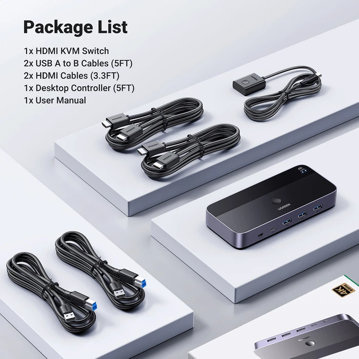 KVM UGREEN CM664 switch 3xUSB-A,2xUSB-B,2xUSB-C,3xHDMI,micro USB black