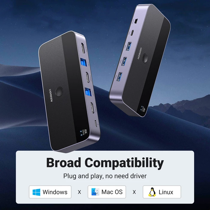 KVM UGREEN CM664 switch 3xUSB-A,2xUSB-B,2xUSB-C,3xHDMI,micro USB black