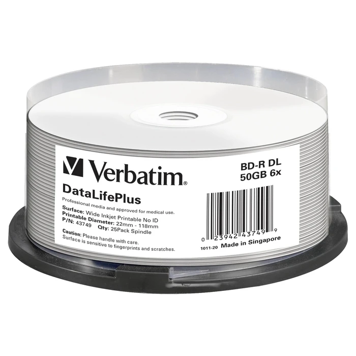 Verbatim DataLifePlus BD-R 50GB 6x Printable 25-Pack (Cake Box) - Model 43749