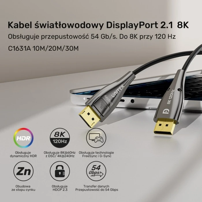 Unitek Fiber Optic DisplayPort 2.1 Cable 8K @120Hz 30m (C1631ABK01-30M)