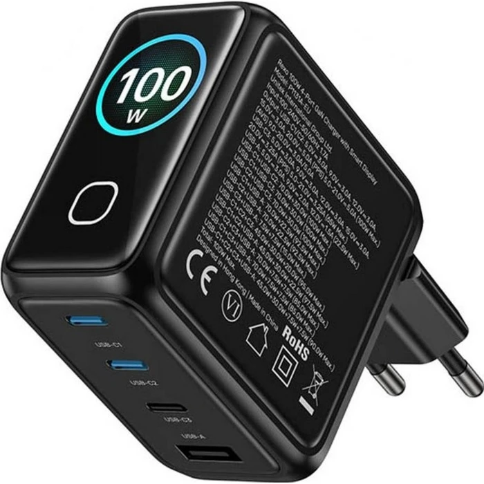 Unitek GaN Charger with Display / 100W / 3× USB-C / 1× USB-A / PD3.0 / QC4.0