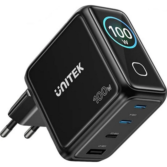 Unitek GaN Charger with Display / 100W / 3× USB-C / 1× USB-A / PD3.0 / QC4.0