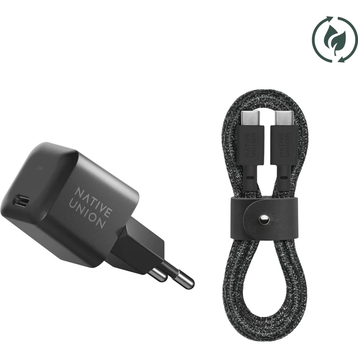 Native Union Φορτιστής Fast GaN 30W USB-C + Καλώδιο USB-C, Μαύρο (FAST30-CC-BKCOS-EU)