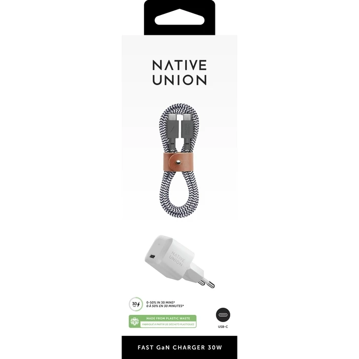 Native Union 30W USB-C Fast GaN Charger White with USB-C Cable (Zebra)