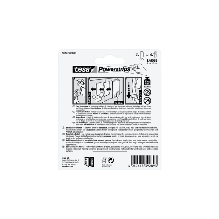 tesa Powerstrips Γάντζος L ορθογώνιος λευκός
