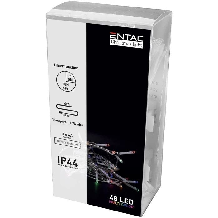 Χριστουγεννιάτικα Λαμπάκια Entac IP44 48 LED με Χρονοδιακόπτη Πολύχρωμα 4m (3xAA Δεν περιλαμβ.)
