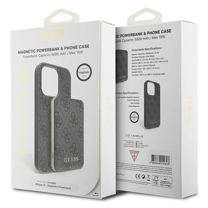 Guess GUBPM5N614GEMGK Apple iPhone 11 hardcase + Powerbank 5000mAh MagSafe 4G Metal Logo black