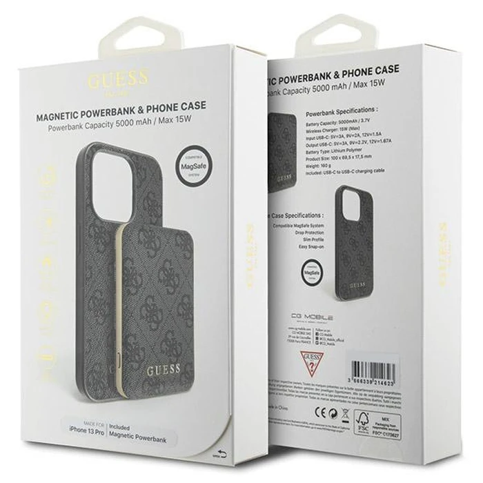 Guess GUBPM5P13L4GEMGK Apple iPhone 13 Pro hardcase + Powerbank 5000mAh MagSafe 4G Metal Logo black
