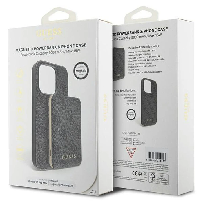 Guess GUBPM5P13X4GEMGK Apple iPhone 13 Pro Max hardcase + Powerbank 5000mAh MagSafe 4G Metal Logo black