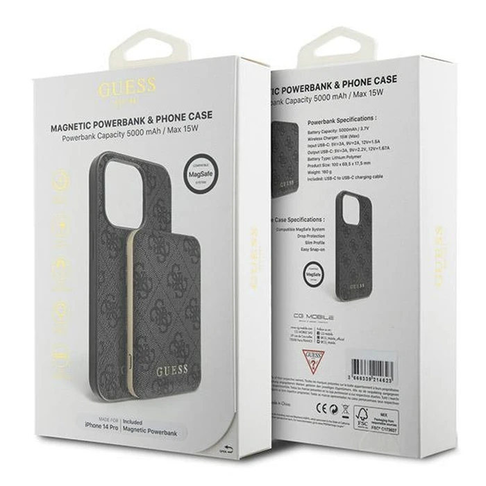 Guess GUBPM5P14L4GEMGK Apple iPhone 14 Pro hardcase + Powerbank 5000mAh MagSafe 4G Metal Logo black
