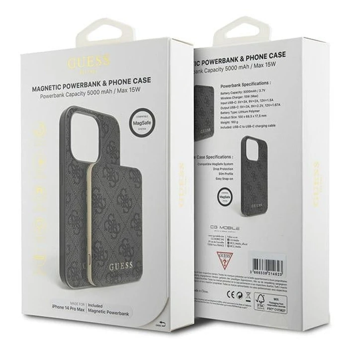Guess GUBPM5P14X4GEMGK Apple iPhone 14 Pro Max hardcase + Powerbank 5000mAh MagSafe 4G Metal Logo black