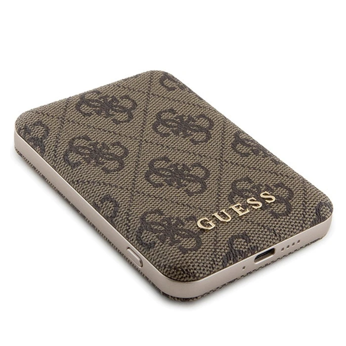 Guess GUBPM5P15L4GEMGW Apple iPhone 15 Pro hardcase + Powerbank 5000mAh MagSafe 4G Metal Logo brown