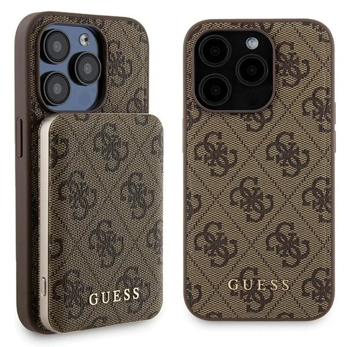 Guess GUBPM5P15X4GEMGW Apple iPhone 15 Pro Max hardcase + Powerbank 5000mAh MagSafe 4G Metal Logo brown