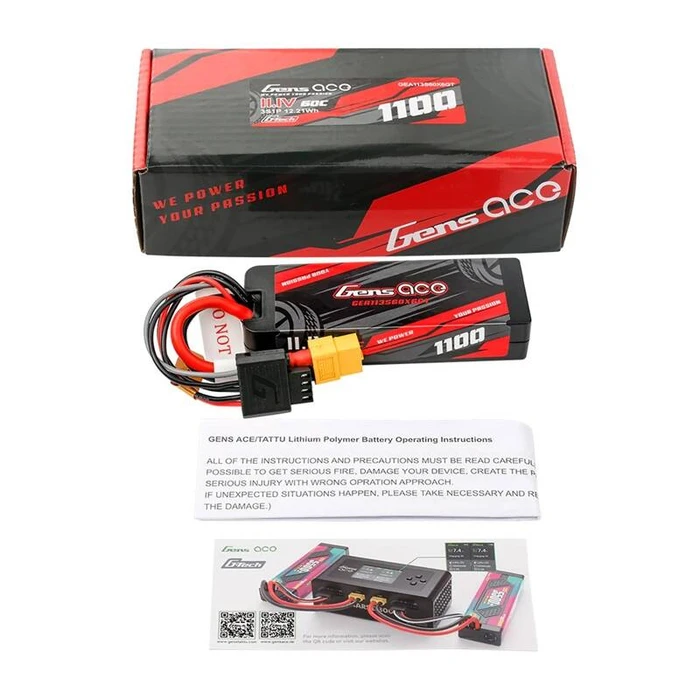 Gens Ace G-tech Li-Po Battery 11.1V 1100mAh 60C 3S with XT60 Connector for RC