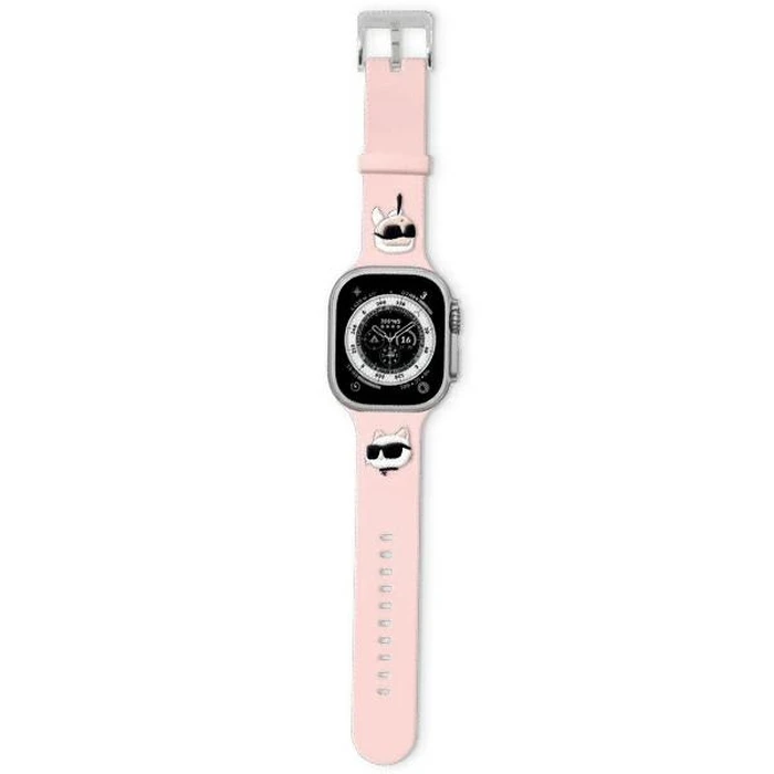 Strap Karl Lagerfeld KLAWLSLKCNP Apple Watch 4/5/6/7/8/9/SE/Ultra 42/44/45/49mm strap 3D Rubber Karl&Choupette Heads pink