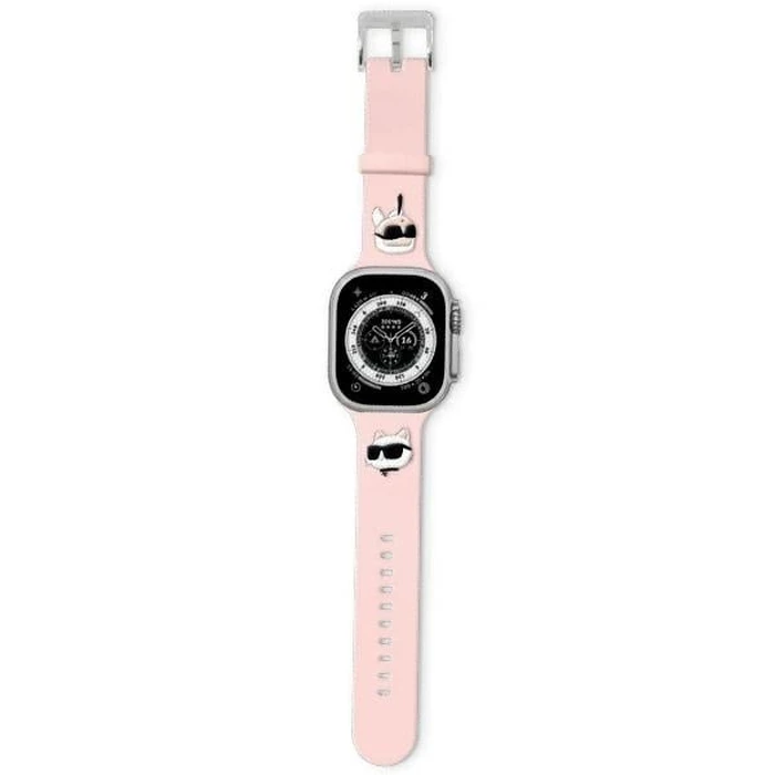 Strap Karl Lagerfeld KLAWMSLKCNP Apple Watch 4/5/6/7/SE/8/9/10 40/41/42mm strap 3D Rubber Karl&Choupette Heads pink