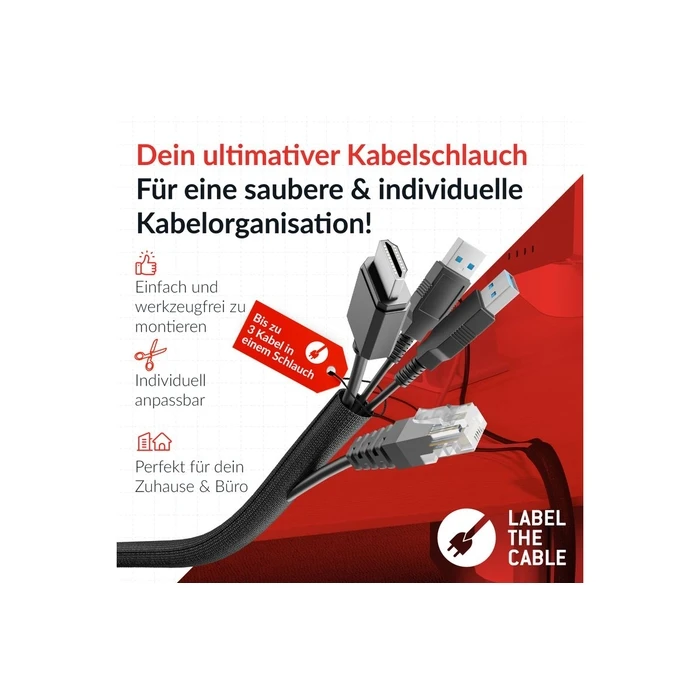 LTC Kabelschlauch Pro Cable Tube 10m (10 mm) – Black – Label-the-Cable PRO 5111