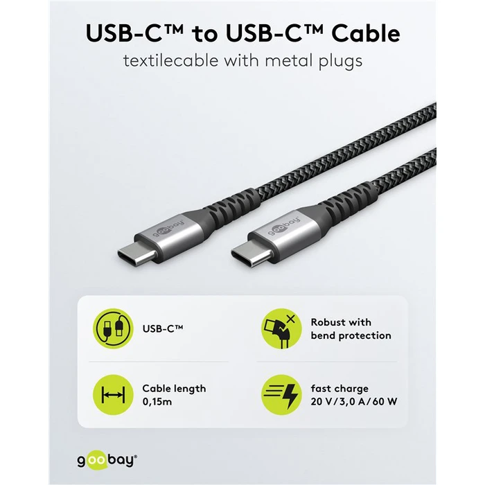 Goobay Braided USB 2.0 Cable USB-C male - USB-C 60W PD Γκρι 0.5m 49301