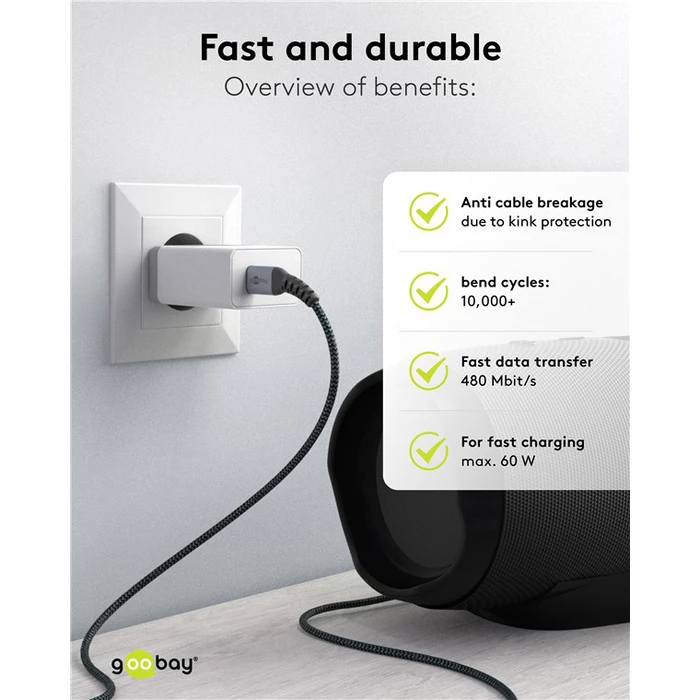 Goobay Braided USB 2.0 Cable USB-C male - USB-C 60W PD Γκρι 0.5m 49301