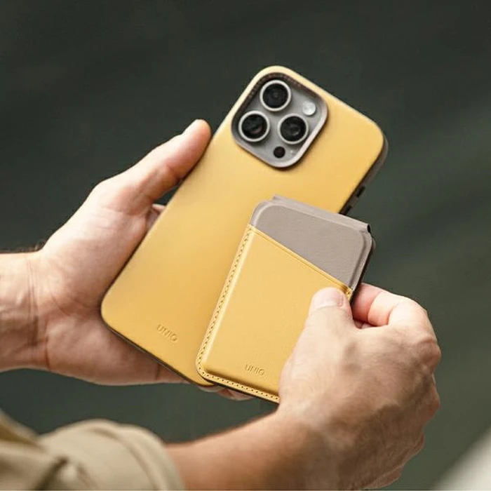 UNIQ Lyden DS RFID magnetic wallet with stand function canary yellow-flint grey