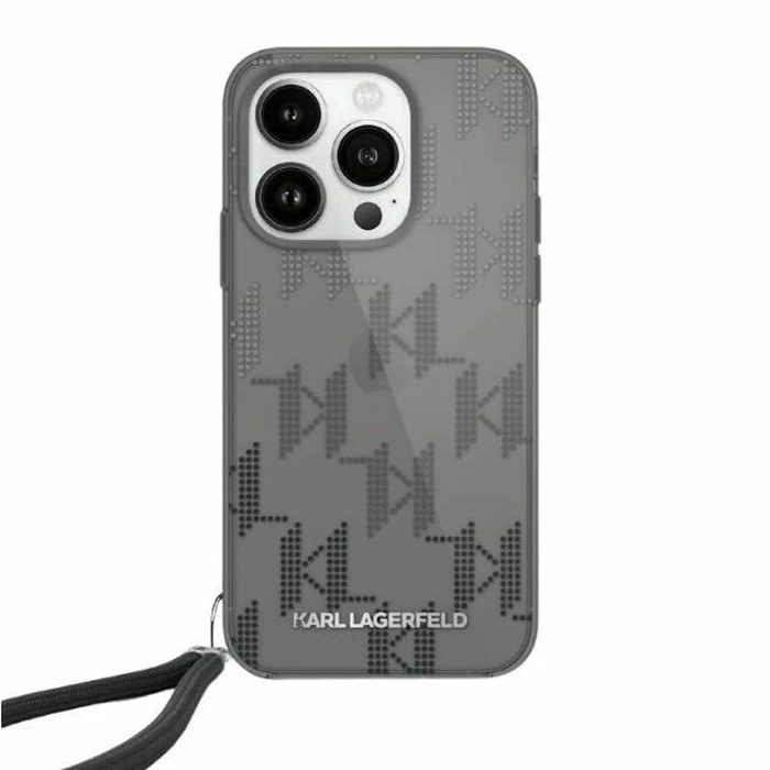Karl Lagerfeld KLHCP15LHKDPNSK Apple iPhone 15 Pro hardcase IML Mono KL Pattern & Cord black