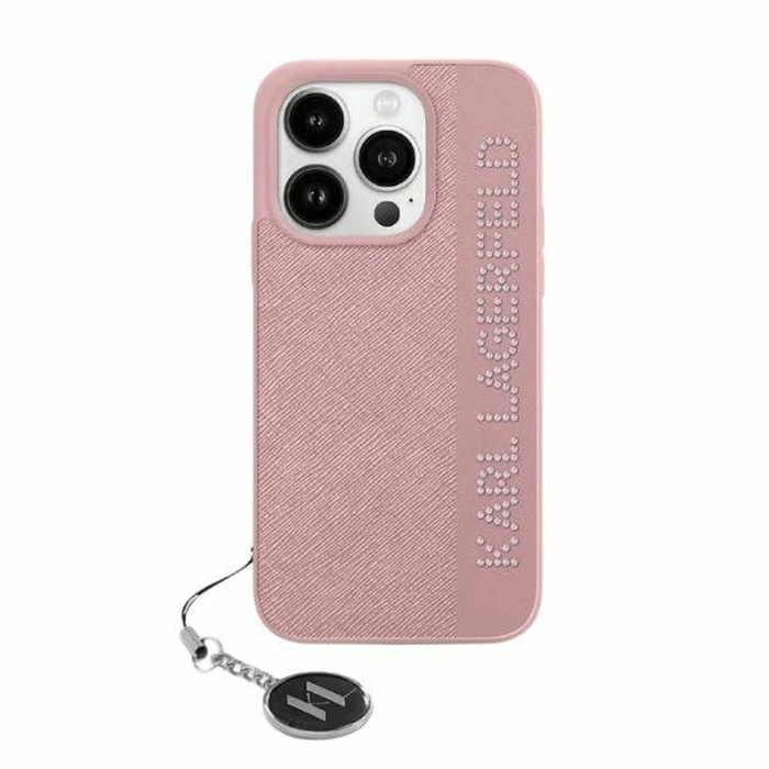 Karl Lagerfeld KLHCP15LPSAKDGCP Apple iPhone 15 Pro hardcase Saffiano Rhinestones & Charm pink