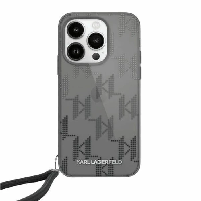 Karl Lagerfeld KLHCP15XHKDPNSK Apple iPhone 15 Pro Max hardcase IML Mono KL Pattern & Cord black