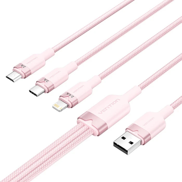 Vention πλεγμένο καλώδιο USB σε Lightning / Type-C / micro USB 2A Ροζ 1,5μ (CTPPG)