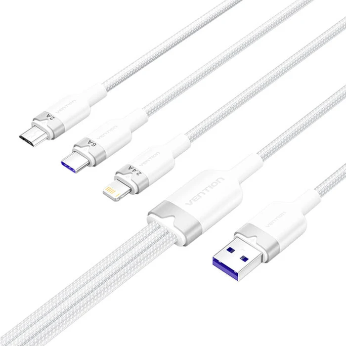 Vention πλεκτό καλώδιο USB σε Lightning / Type-C / micro USB 2A 1.5m λευκό (CTRWG)