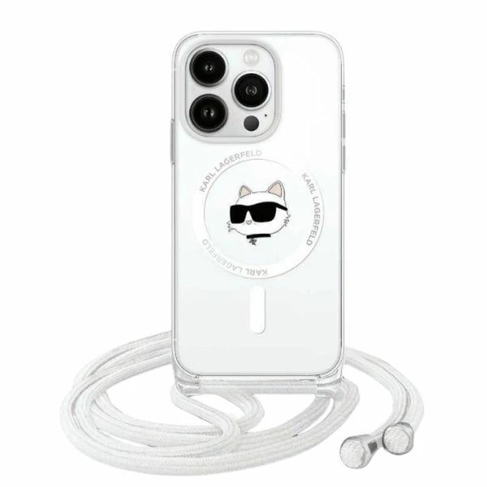 Karl Lagerfeld KLHMP15XHCCHNT Apple iPhone 15 Pro Max hardcase IML Choupette Head & Cord Magsafe transparent