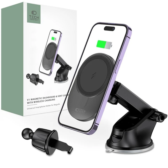 [CR] Tech-Protect MM15W-V1 Magnetic MagSafe Dashboard & Vent Car Mount Wireless Charger 15W Black