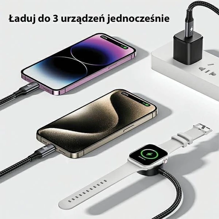 AWEI W23 cable 2in1 USB-C 100W / Lightning 10W / Watch 2.5W black