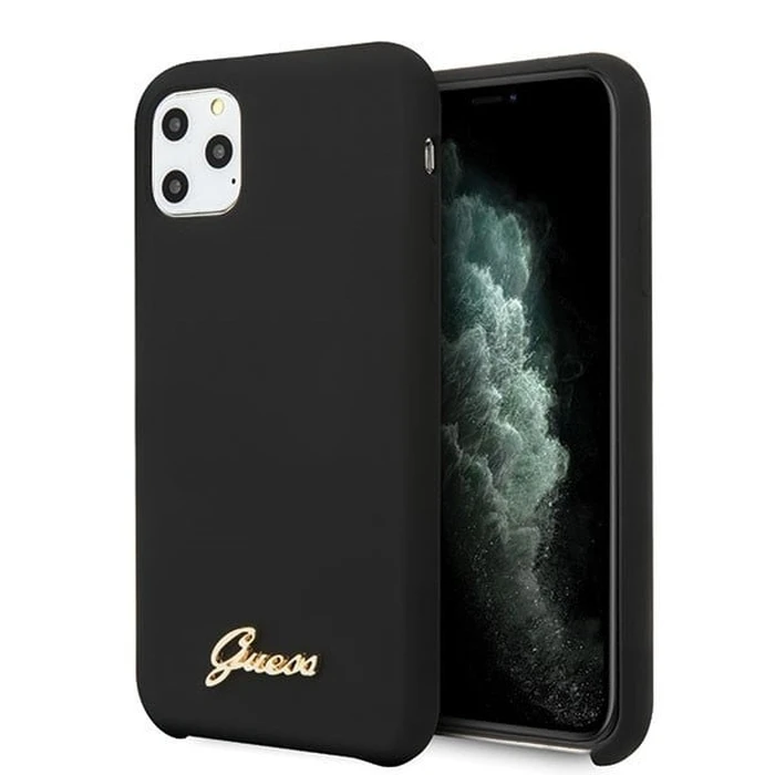 Guess GUHCN65LSLMGBK iPhone 11 Pro Max black hard case Silicone Vintage Gold Logo