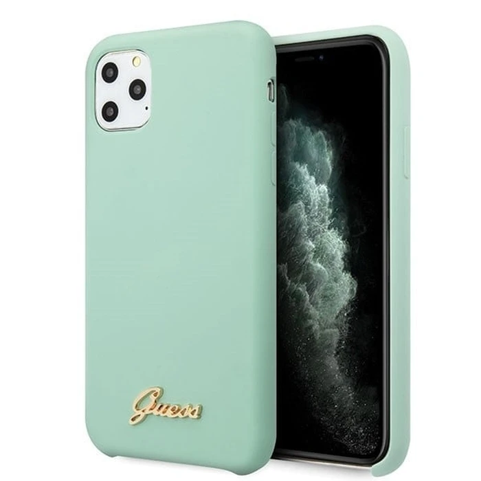 Guess GUHCN65LSLMGG iPhone 11 Pro Max green hard case Silicone Vintage Gold Logo