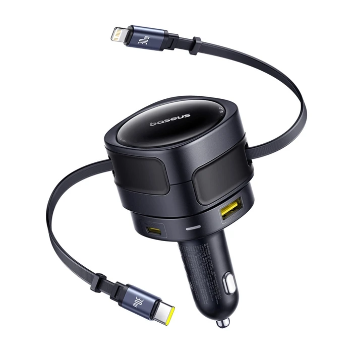 Baseus Enjoyment Max Car Charger 90W Fast Charging 1xUSB-A + 1xUSB-C with Type-C/Lightning Cable Black