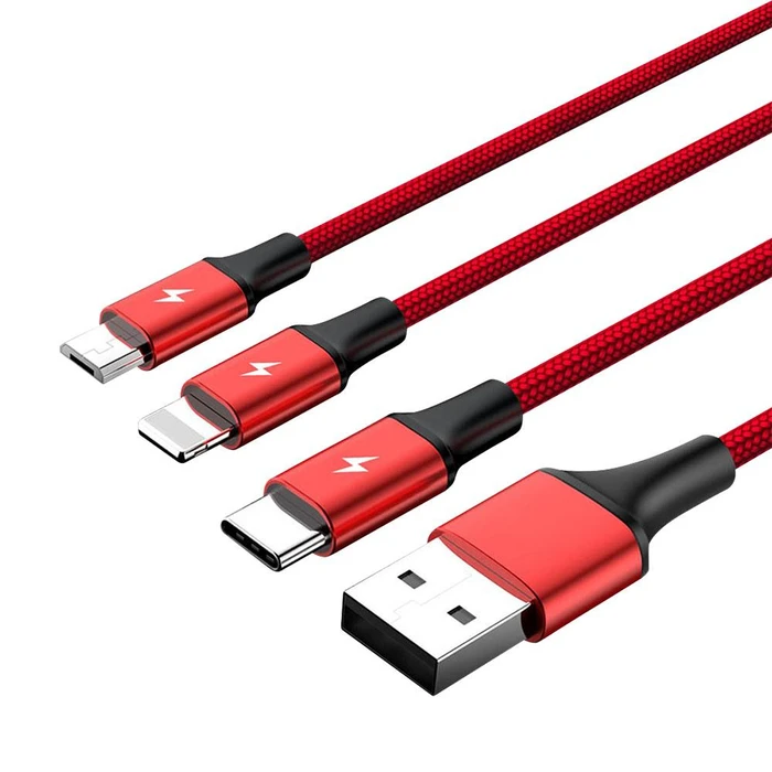Καλώδιo USB UNITEK C4049RD 1.2 m A C/Micro-B/Lightning Red